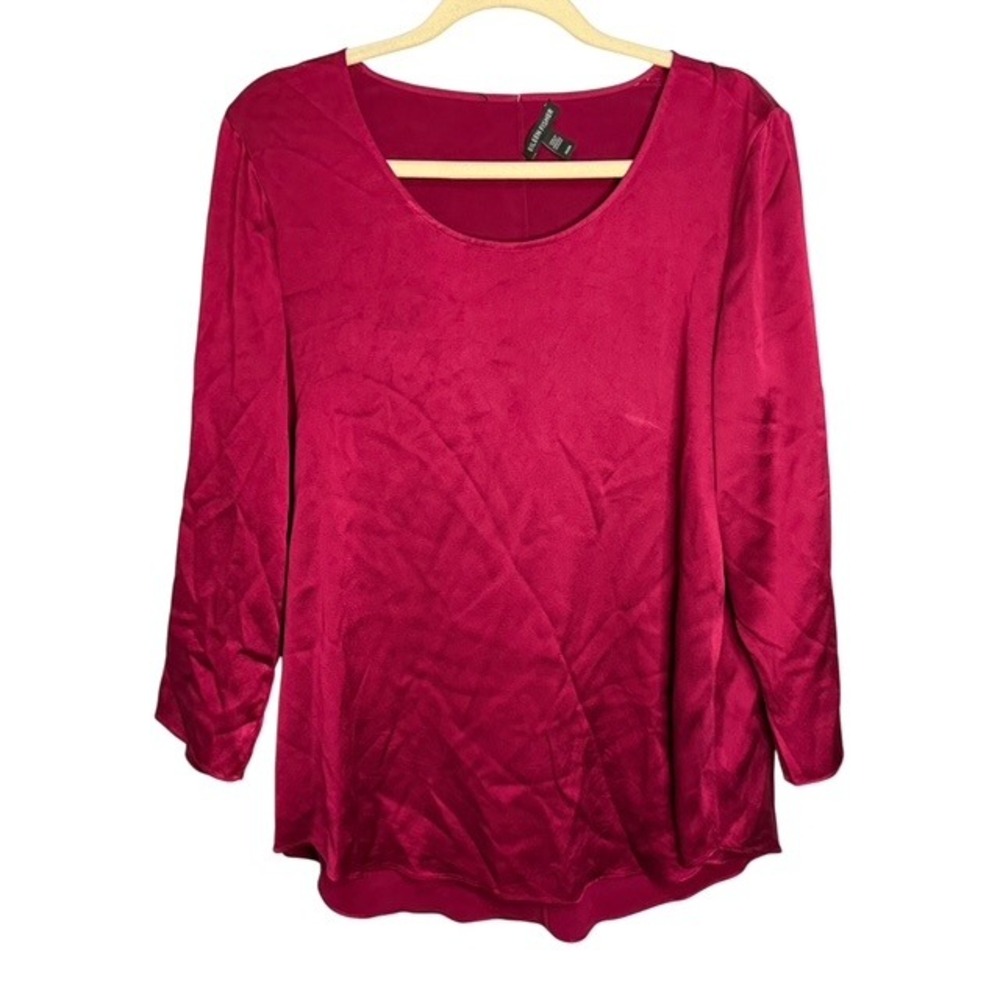 Eileen Fisher Blouse Women's Medium Silk Satin Flowy Long Sleeve Red